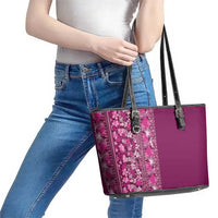 Hawaiian Tribal Elements Hibiscus Leather Tote Bag Pink Pattern - Polynesian Pride