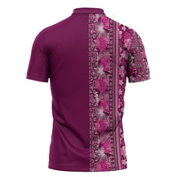 Hawaiian Tribal Elements Hibiscus Zipper Polo Shirt Pink Pattern LT9 - Polynesian Pride