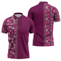 Hawaiian Tribal Elements Hibiscus Zipper Polo Shirt Pink Pattern LT9 - Polynesian Pride