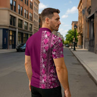 Hawaiian Tribal Elements Hibiscus Zipper Polo Shirt Pink Pattern LT9 - Polynesian Pride