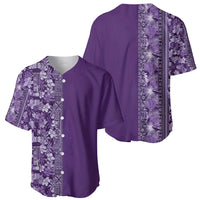 Hawaiian Tribal Elements Hibiscus Baseball Jersey Purple Pattern LT9 - Polynesian Pride