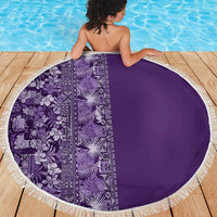 Hawaiian Tribal Elements Hibiscus Beach Blanket Purple Pattern - Polynesian Pride