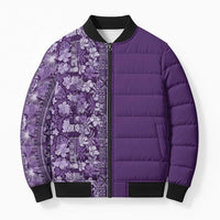 Hawaiian Tribal Elements Hibiscus Bomber Puffer Jacket Purple Pattern LT9 Unisex Purple - Polynesian Pride