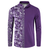 Hawaiian Tribal Elements Hibiscus Button Sweatshirt Purple Pattern - Polynesian Pride