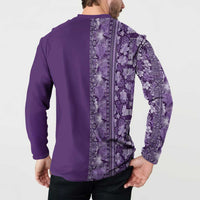 Hawaiian Tribal Elements Hibiscus Button Sweatshirt Purple Pattern - Polynesian Pride