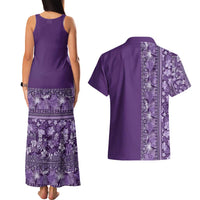 Hawaiian Tribal Elements Hibiscus Couples Matching Tank Maxi Dress and Hawaiian Shirt Purple Pattern - Polynesian Pride