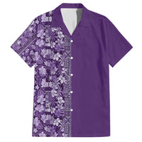Hawaiian Tribal Elements Hibiscus Family Matching Puletasi and Hawaiian Shirt Purple Pattern - Polynesian Pride