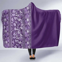 Hawaiian Tribal Elements Hibiscus Hooded Blanket Purple Pattern - Polynesian Pride