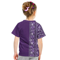 Hawaiian Tribal Elements Hibiscus Kid T Shirt Purple Pattern - Polynesian Pride