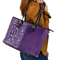 Hawaiian Tribal Elements Hibiscus Leather Tote Bag Purple Pattern - Polynesian Pride