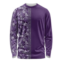Hawaiian Tribal Elements Hibiscus Long Sleeve Shirt Purple Pattern - Polynesian Pride