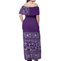 Hawaiian Tribal Elements Hibiscus Off Shoulder Maxi Dress Purple Pattern - Polynesian Pride