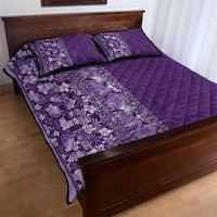 Hawaiian Tribal Elements Hibiscus Quilt Bed Set Purple Pattern - Polynesian Pride
