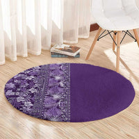 Hawaiian Tribal Elements Hibiscus Round Carpet Purple Pattern - Polynesian Pride