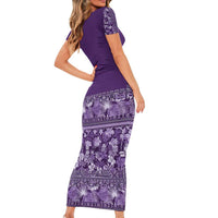 Hawaiian Tribal Elements Hibiscus Short Sleeve Bodycon Dress Purple Pattern LT9 - Polynesian Pride