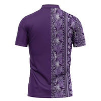 Hawaiian Tribal Elements Hibiscus Zipper Polo Shirt Purple Pattern LT9 - Polynesian Pride