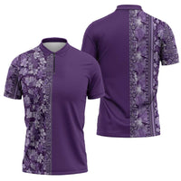 Hawaiian Tribal Elements Hibiscus Zipper Polo Shirt Purple Pattern LT9 - Polynesian Pride