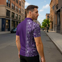 Hawaiian Tribal Elements Hibiscus Zipper Polo Shirt Purple Pattern LT9 - Polynesian Pride