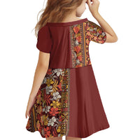 Hawaiian Tribal Elements Hibiscus Family Matching Short Sleeve Bodycon Dress and Hawaiian Shirt Red Pattern LT9 - Polynesian Pride
