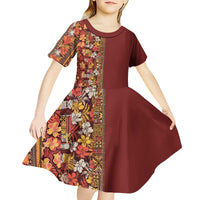 Hawaiian Tribal Elements Hibiscus Kid Short Sleeve Dress Red Pattern - Polynesian Pride