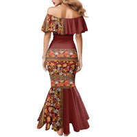 Hawaiian Tribal Elements Hibiscus Mermaid Dress Red Pattern - Polynesian Pride