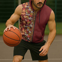 Hawaiian Tribal Elements Hibiscus Sleeveless Zip Hoodie Red Pattern - Polynesian Pride