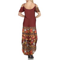 Hawaiian Tribal Elements Hibiscus Summer Maxi Dress Red Pattern - Polynesian Pride