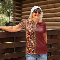 Hawaiian Tribal Elements Hibiscus Women Polo Shirt Red Pattern LT9 - Polynesian Pride