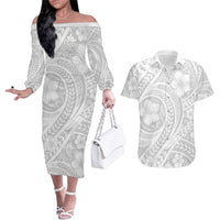 Lotu Tamaiti Samoan Polynesian Tribal Couples Matching Off The Shoulder Long Sleeve Dress and Hawaiian Shirt - Polynesian Pride