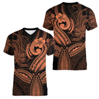 Polynesia Women V Neck T Shirt Whale Tale and Polynesian Sunset Plumeria Gold LT9 - Polynesian Pride
