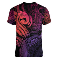 Polynesia Women V Neck T Shirt Whale Tale and Polynesian Sunset Plumeria Pink LT9 - Polynesian Pride