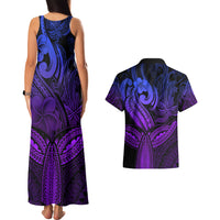 Polynesia Couples Matching Tank Maxi Dress and Hawaiian Shirt Whale Tale and Polynesian Sunset Plumeria Purple LT9 - Polynesian Pride