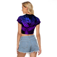 Polynesia Raglan Cropped T Shirt Whale Tale and Polynesian Sunset Plumeria Purple LT9 - Polynesian Pride