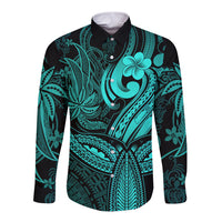 Polynesia Long Sleeve Button Shirt Whale Tale and Polynesian Sunset Plumeria Turquoise LT9 Unisex Turquoise - Polynesian Pride