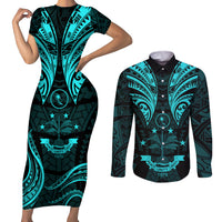 FSM Chuuk States Couples Matching Short Sleeve Bodycon Dress and Long Sleeve Button Shirts Micronesia Vintage Polynesian Tribal Aqua Version LT9 Aqua - Polynesian Pride