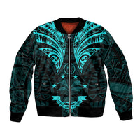 FSM Chuuk States Sleeve Zip Bomber Jacket Micronesia Vintage Polynesian Tribal Aqua Version LT9 Unisex Aqua - Polynesian Pride
