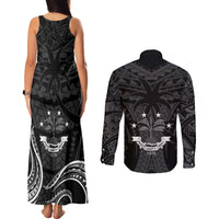 FSM Chuuk States Couples Matching Tank Maxi Dress and Long Sleeve Button Shirts Micronesia Vintage Polynesian Tribal Black Version LT9 - Polynesian Pride