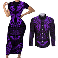 FSM Chuuk States Couples Matching Short Sleeve Bodycon Dress and Long Sleeve Button Shirts Micronesia Vintage Polynesian Tribal Purple Version LT9 Purple - Polynesian Pride