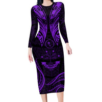 FSM Chuuk States Long Sleeve Bodycon Dress Micronesia Vintage Polynesian Tribal Purple Version LT9 Long Dress Purple - Polynesian Pride
