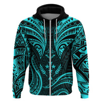 FSM Kosrae States Hoodie Micronesia Vintage Polynesian Tribal Aqua Version LT9 Zip Hoodie Aqua - Polynesian Pride