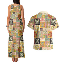 Mele Kalikimaka Hawaii Christmas Couples Matching Tank Maxi Dress and Hawaiian Shirt Melemele Mama Seamless Floral Motif - Polynesian Pride
