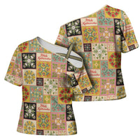 Mele Kalikimaka Hawaii Christmas Cross Shoulder Shirt Melemele Mama Seamless Floral Motif LT9 - Polynesian Pride