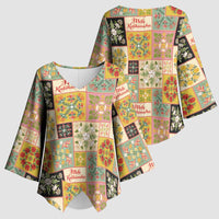 Mele Kalikimaka Hawaii Christmas Kimono Sleeve Blouse Melemele Mama Seamless Floral Motif - Polynesian Pride