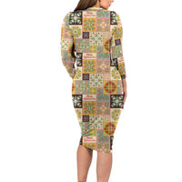 Mele Kalikimaka Hawaii Christmas Long Sleeve Bodycon Dress Melemele Mama Seamless Floral Motif - Polynesian Pride