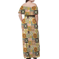 Mele Kalikimaka Hawaii Christmas Off Shoulder Maxi Dress Melemele Mama Seamless Floral Motif - Polynesian Pride