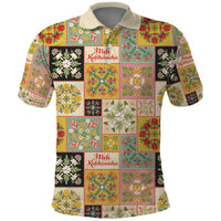 Mele Kalikimaka Hawaii Christmas Polo Shirt Melemele Mama Seamless Floral Motif - Polynesian Pride