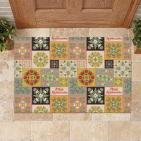 Mele Kalikimaka Hawaii Christmas Rubber Doormat Melemele Mama Seamless Floral Motif LT9 Beige - Polynesian Pride