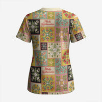 Mele Kalikimaka Hawaii Christmas Scrub Top Melemele Mama Seamless Floral Motif - Polynesian Pride