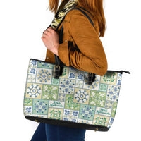 Mele Kalikimaka Hawaii Christmas Leather Tote Bag Omaomao Seamless Floral Motif LT9 Green - Polynesian Pride