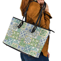 Mele Kalikimaka Hawaii Christmas Leather Tote Bag Omaomao Seamless Floral Motif LT9 - Polynesian Pride